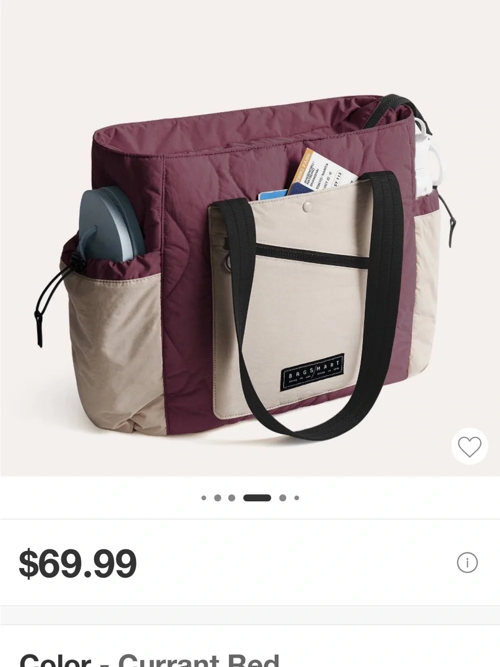 Bagsmart Paz 23L Featherlight Work Tote in Currant Red - quilted nylon NWT